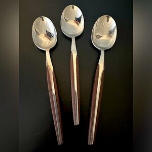 Eldan BROWN Stainless Brown Handle Mid Century Modern Flatware 3 Teaspoons